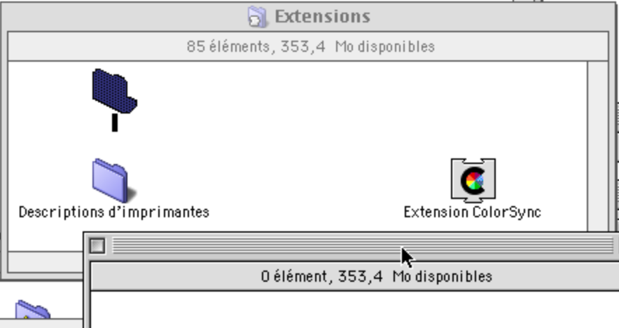 A Finder window showing the contents of the Extensions folder; the selected folder is unnamed. It is opened, showing that it is empty.